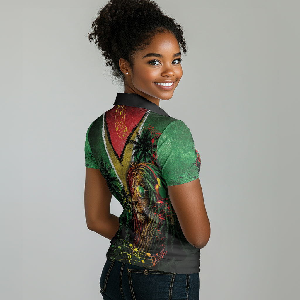 One Love Guyana Women Polo Shirt Rastafarian Lion Reggae Grunge Style