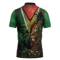 One Love Guyana Zipper Polo Shirt Rastafarian Lion Reggae Grunge Style