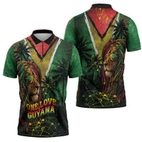 One Love Guyana Zipper Polo Shirt Rastafarian Lion Reggae Grunge Style