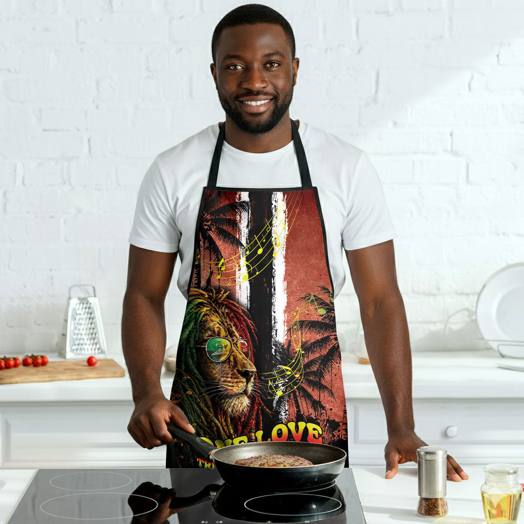 One Love Trinidad And Tobago Apron Rastafarian Lion Reggae Grunge Style