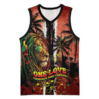 One Love Trinidad And Tobago Basketball Jersey Rastafarian Lion Reggae Grunge Style