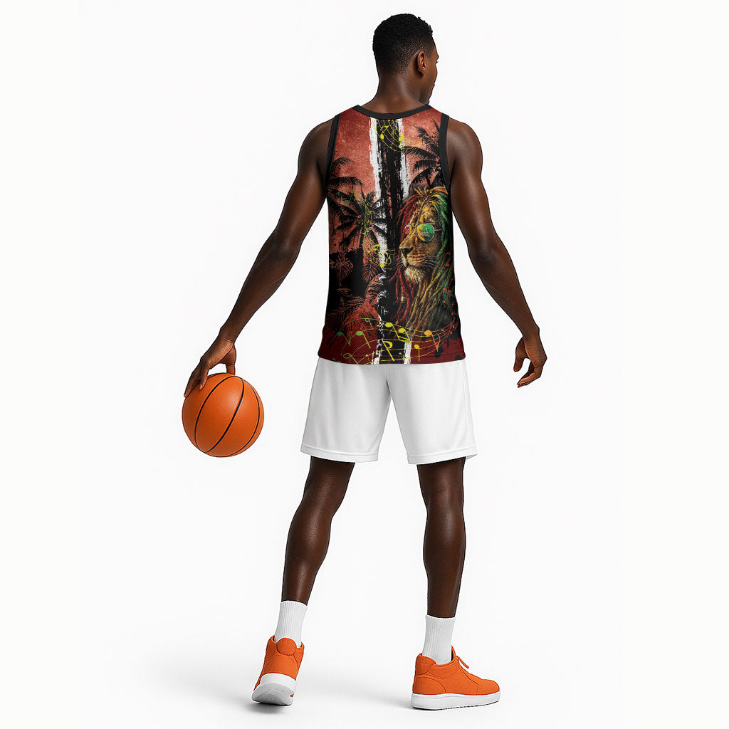 One Love Trinidad And Tobago Basketball Jersey Rastafarian Lion Reggae Grunge Style