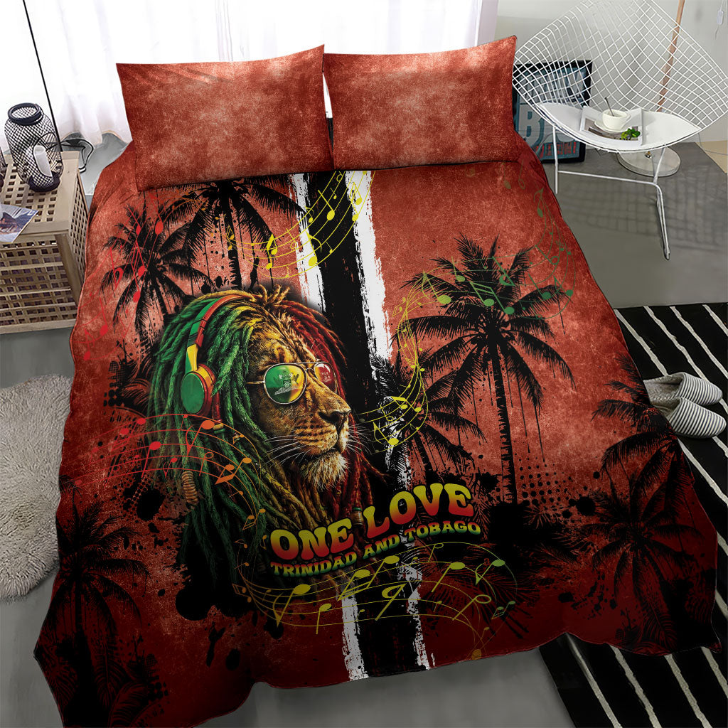 One Love Trinidad And Tobago Bedding Set Rastafarian Lion Reggae Grunge Style