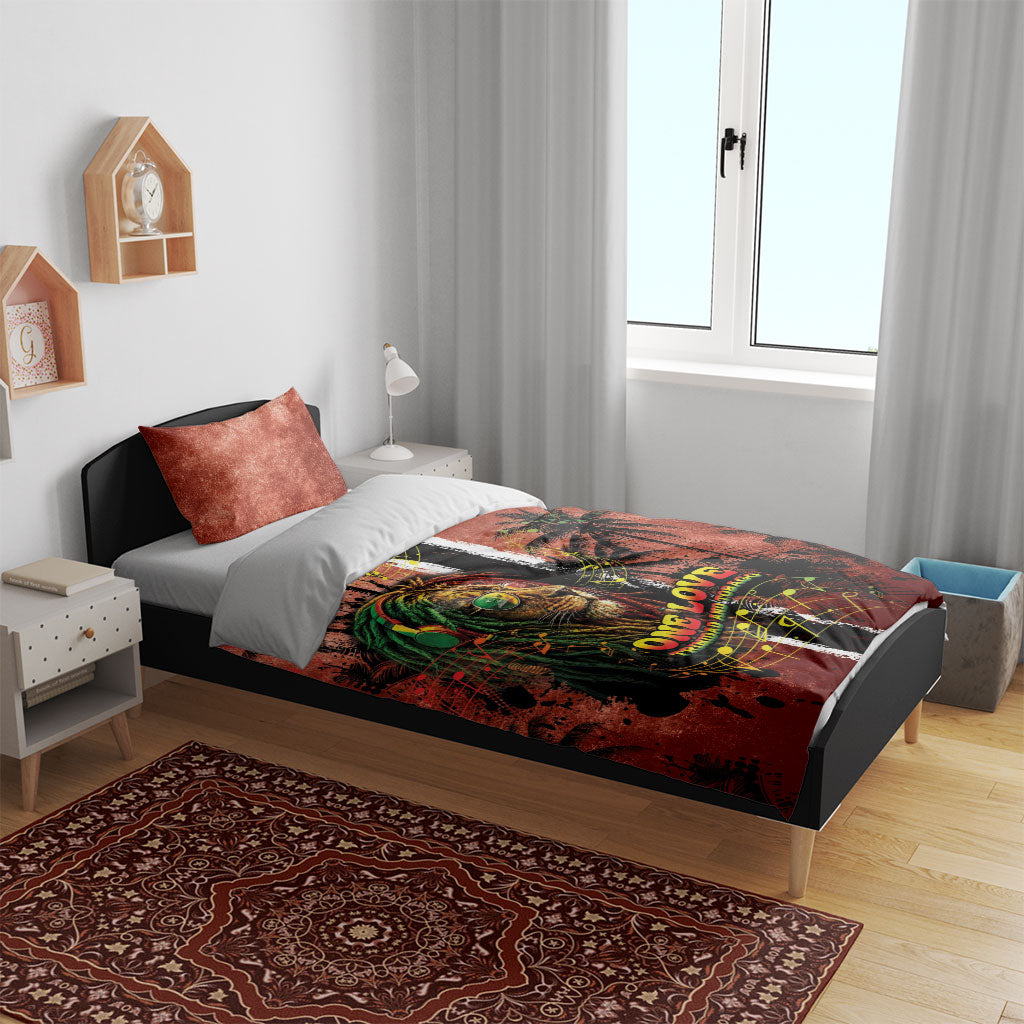 One Love Trinidad And Tobago Bedding Set Rastafarian Lion Reggae Grunge Style