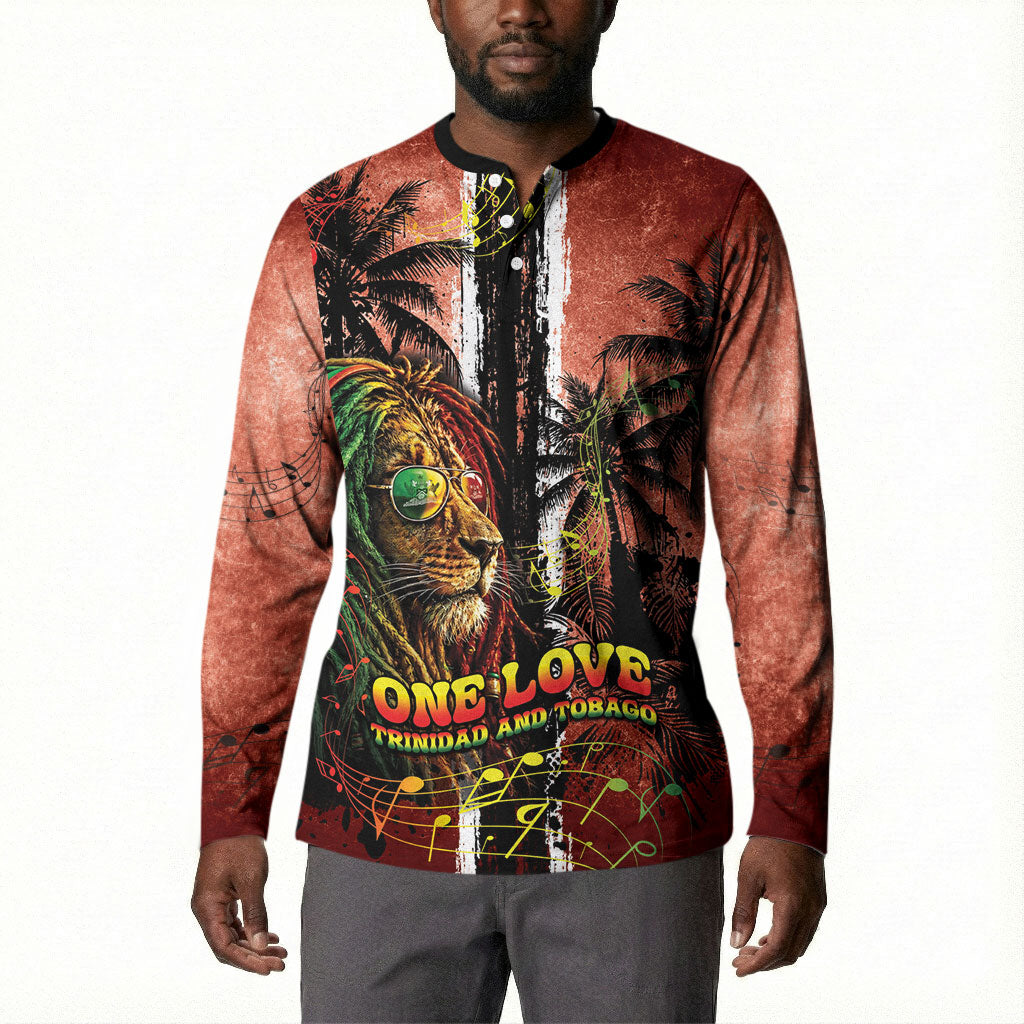 One Love Trinidad And Tobago Button Sweatshirt Rastafarian Lion Reggae Grunge Style