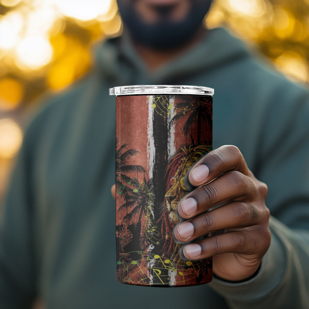 One Love Trinidad And Tobago 4 in 1 Can Cooler Tumbler Rastafarian Lion Reggae Grunge Style
