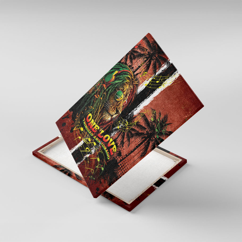 One Love Trinidad And Tobago Canvas Wall Art Rastafarian Lion Reggae Grunge Style