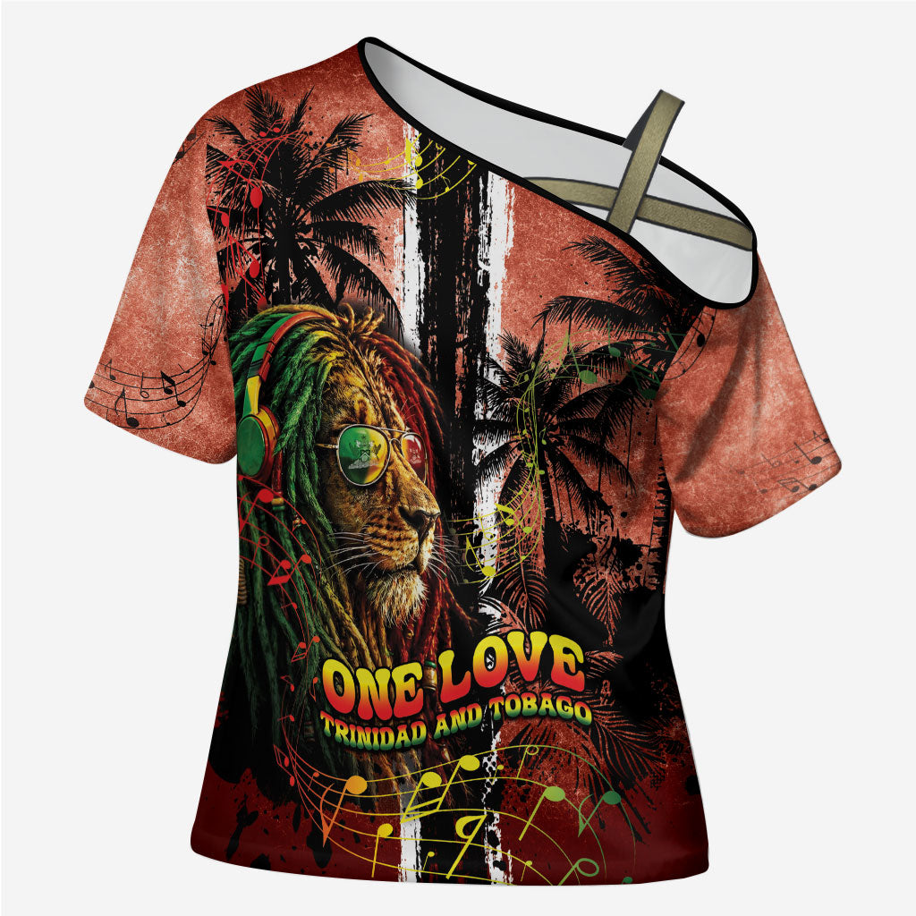 One Love Trinidad And Tobago Cross Shoulder Shirt Rastafarian Lion Reggae Grunge Style