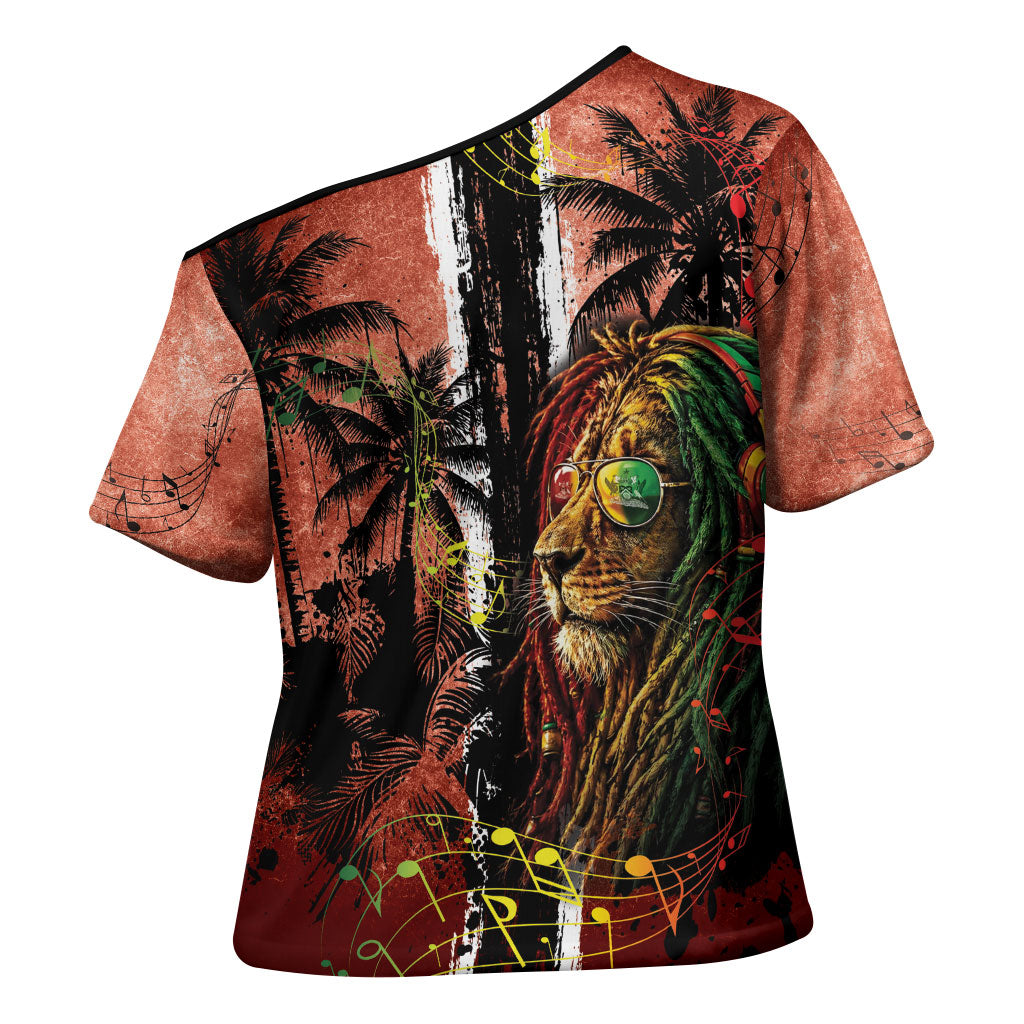 One Love Trinidad And Tobago Cross Shoulder Shirt Rastafarian Lion Reggae Grunge Style