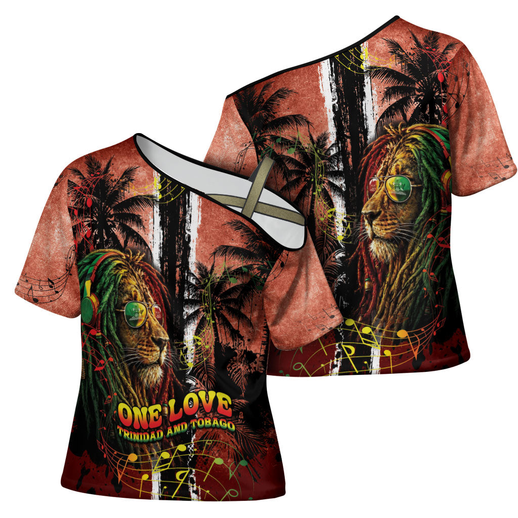 One Love Trinidad And Tobago Cross Shoulder Shirt Rastafarian Lion Reggae Grunge Style