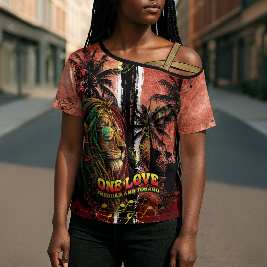 One Love Trinidad And Tobago Cross Shoulder Shirt Rastafarian Lion Reggae Grunge Style