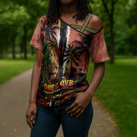 One Love Trinidad And Tobago Cross Shoulder Shirt Rastafarian Lion Reggae Grunge Style