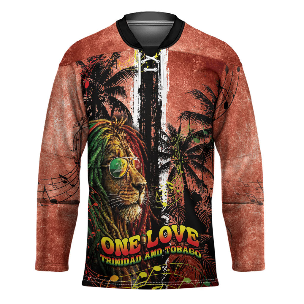 One Love Trinidad And Tobago Hockey Jersey Rastafarian Lion Reggae Grunge Style