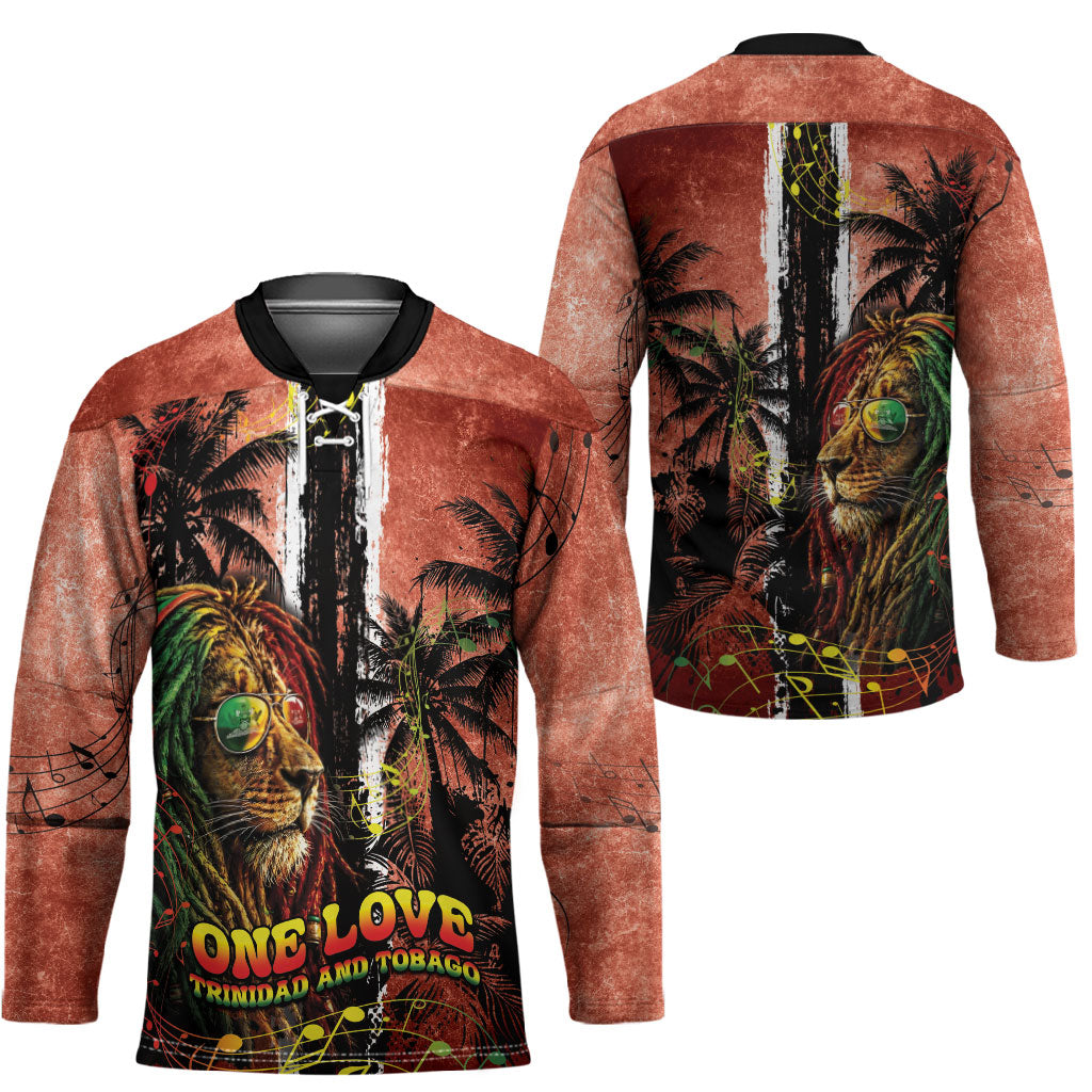 One Love Trinidad And Tobago Hockey Jersey Rastafarian Lion Reggae Grunge Style