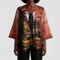 One Love Trinidad And Tobago Kimono Sleeve Blouse Rastafarian Lion Reggae Grunge Style