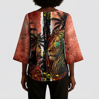 One Love Trinidad And Tobago Kimono Sleeve Blouse Rastafarian Lion Reggae Grunge Style