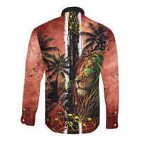 One Love Trinidad And Tobago Long Sleeve Button Shirt Rastafarian Lion Reggae Grunge Style