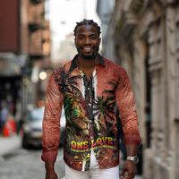 One Love Trinidad And Tobago Long Sleeve Button Shirt Rastafarian Lion Reggae Grunge Style