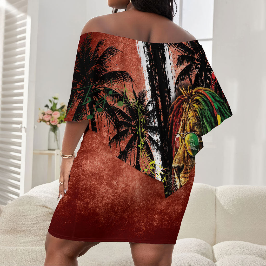 One Love Trinidad And Tobago Off Shoulder Short Dress Rastafarian Lion Reggae Grunge Style