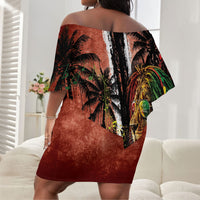 One Love Trinidad And Tobago Off Shoulder Short Dress Rastafarian Lion Reggae Grunge Style