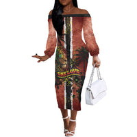 One Love Trinidad And Tobago Off The Shoulder Long Sleeve Dress Rastafarian Lion Reggae Grunge Style