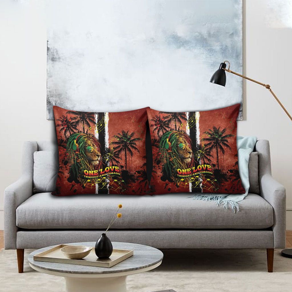 One Love Trinidad And Tobago Pillow Cover Rastafarian Lion Reggae Grunge Style