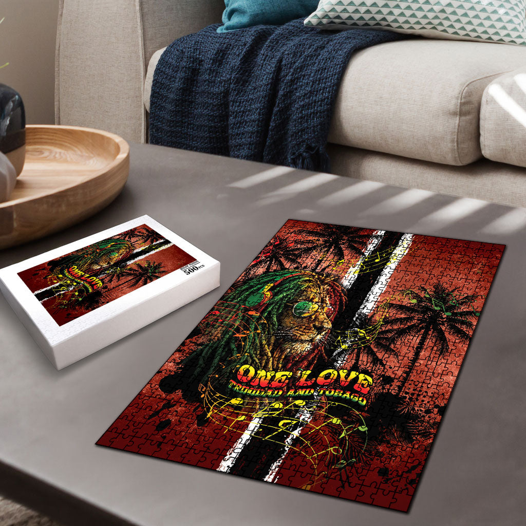 One Love Trinidad And Tobago Puzzle Rastafarian Lion Reggae Grunge Style