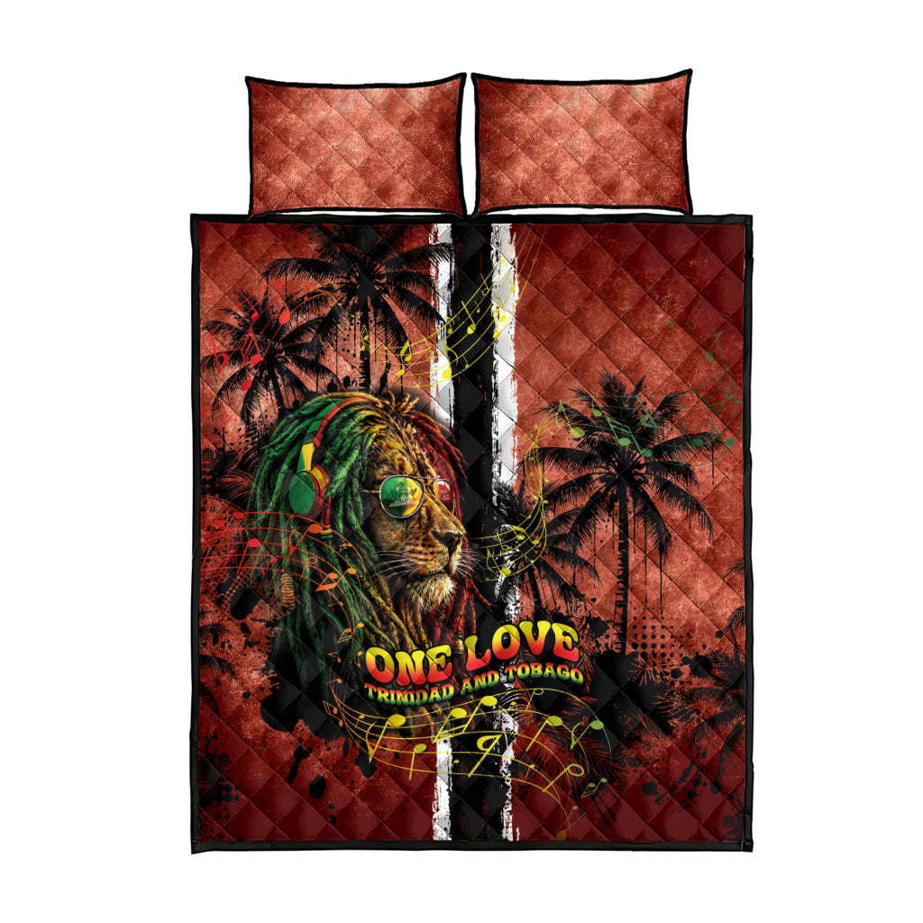 One Love Trinidad And Tobago Quilt Bed Set Rastafarian Lion Reggae Grunge Style