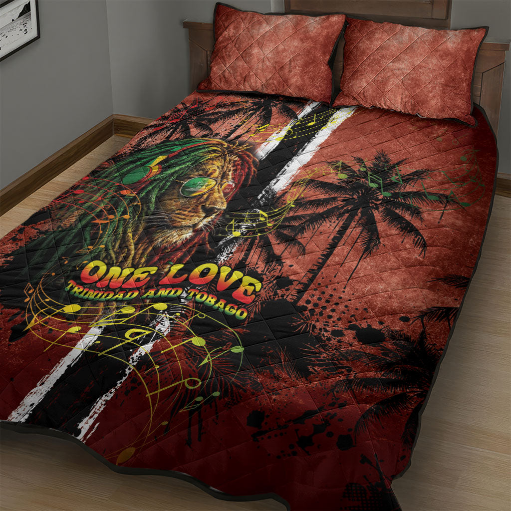 One Love Trinidad And Tobago Quilt Bed Set Rastafarian Lion Reggae Grunge Style