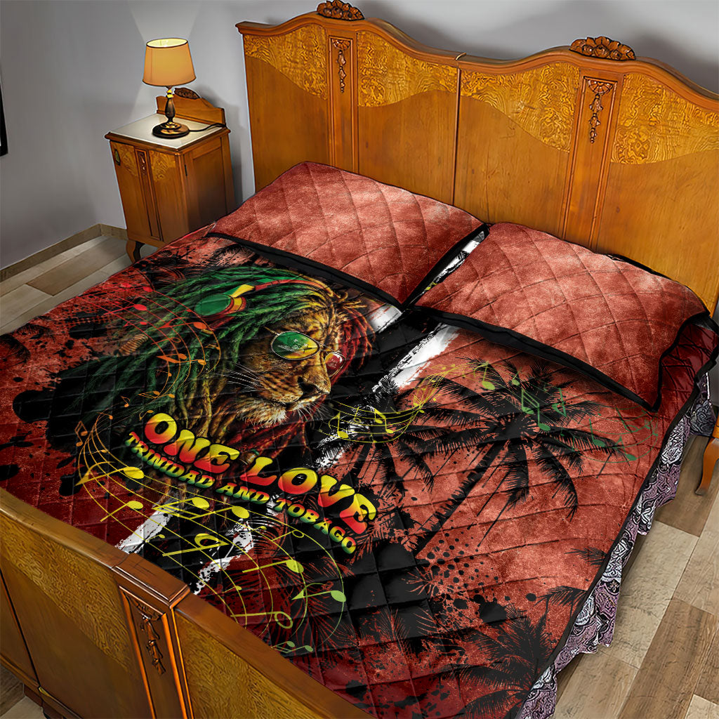 One Love Trinidad And Tobago Quilt Bed Set Rastafarian Lion Reggae Grunge Style