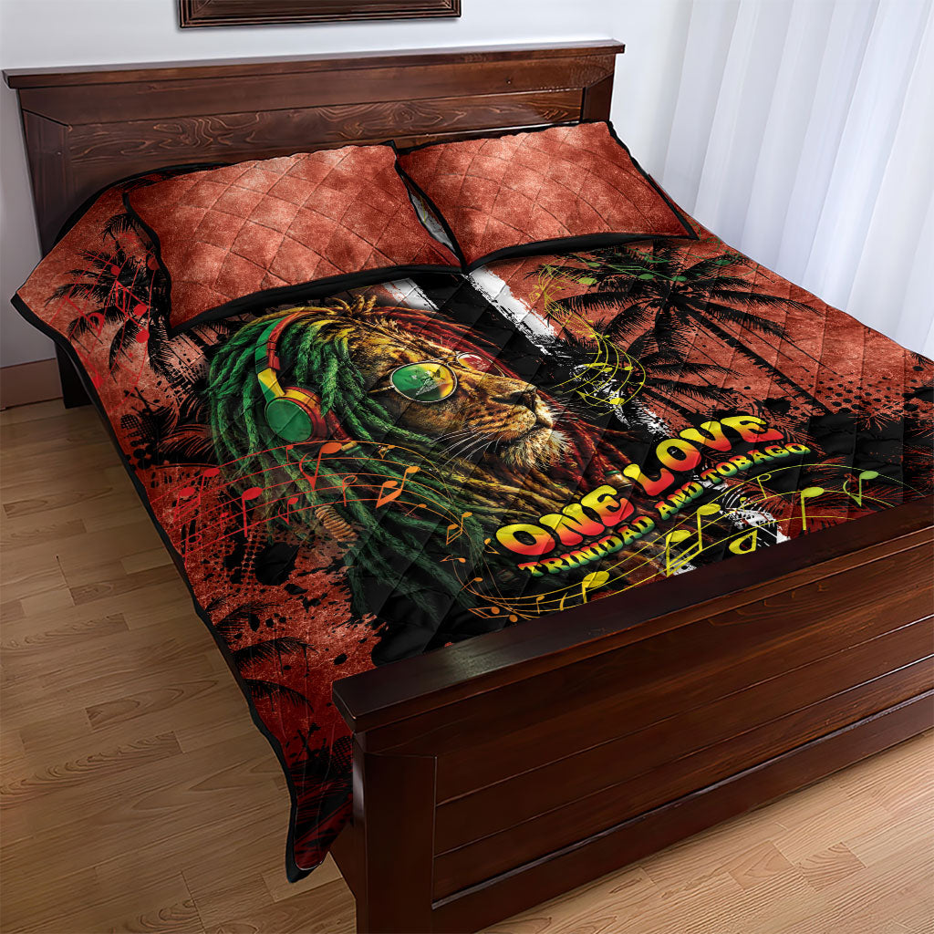 One Love Trinidad And Tobago Quilt Bed Set Rastafarian Lion Reggae Grunge Style