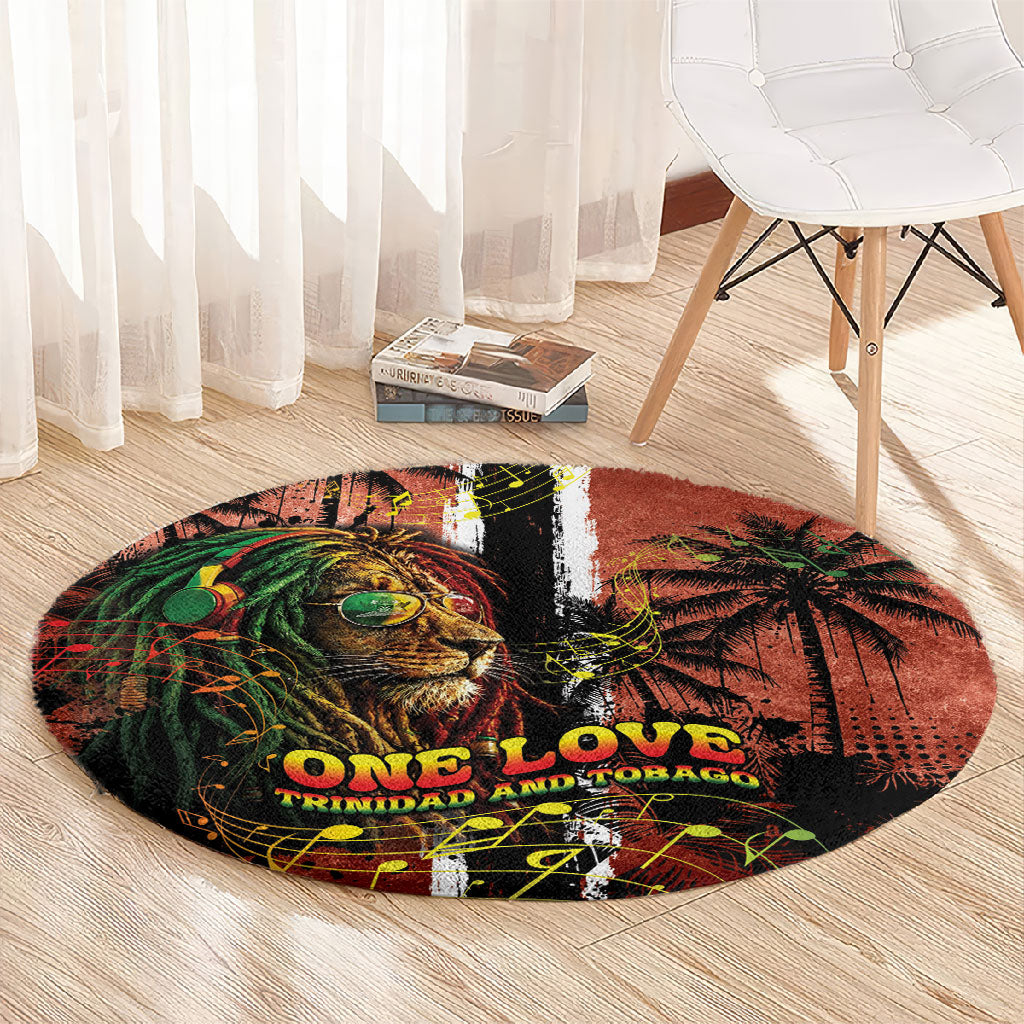 One Love Trinidad And Tobago Round Carpet Rastafarian Lion Reggae Grunge Style