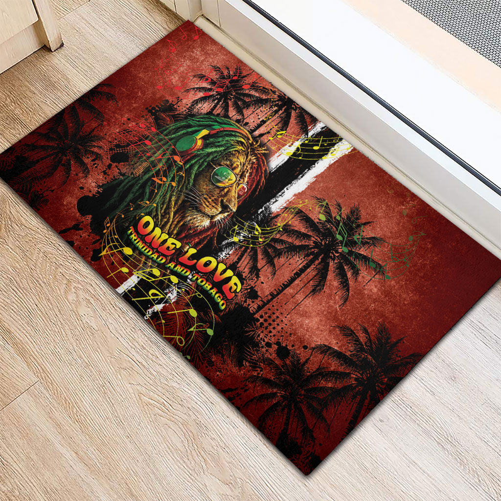 One Love Trinidad And Tobago Rubber Doormat Rastafarian Lion Reggae Grunge Style