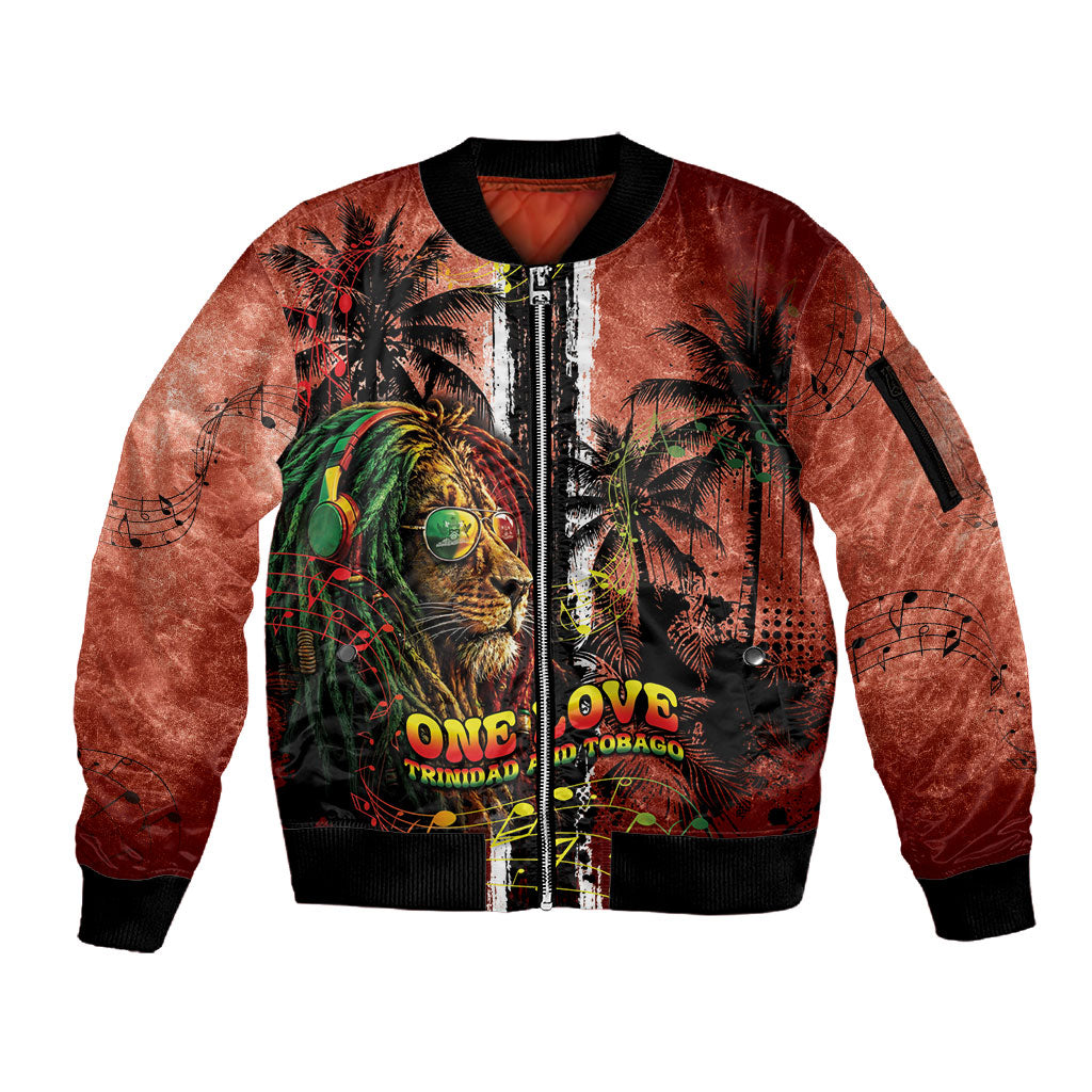 One Love Trinidad And Tobago Sleeve Zip Bomber Jacket Rastafarian Lion Reggae Grunge Style