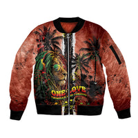 One Love Trinidad And Tobago Sleeve Zip Bomber Jacket Rastafarian Lion Reggae Grunge Style