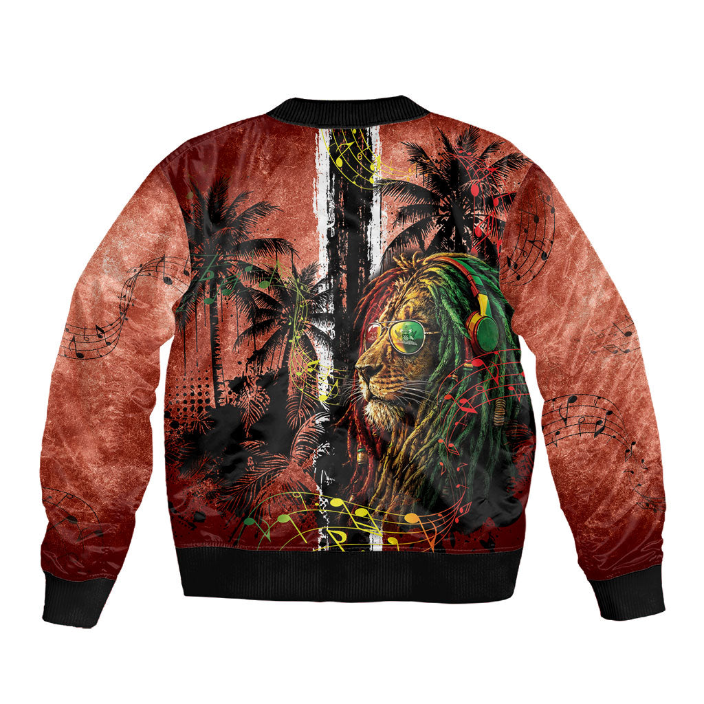 One Love Trinidad And Tobago Sleeve Zip Bomber Jacket Rastafarian Lion Reggae Grunge Style
