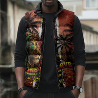 One Love Trinidad And Tobago Sleeveless Puffer Jacket Rastafarian Lion Reggae Grunge Style