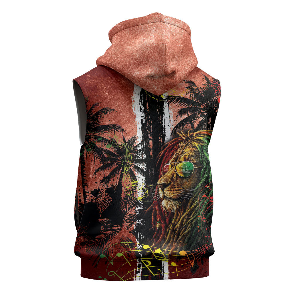 One Love Trinidad And Tobago Sleeveless Zip Hoodie Rastafarian Lion Reggae Grunge Style