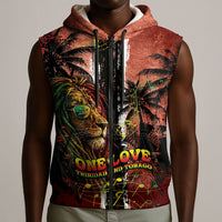 One Love Trinidad And Tobago Sleeveless Zip Hoodie Rastafarian Lion Reggae Grunge Style