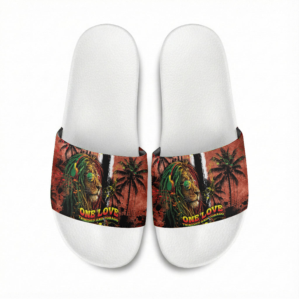 One Love Trinidad And Tobago Slide Sandals Rastafarian Lion Reggae Grunge Style