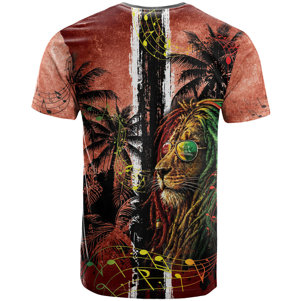 One Love Trinidad And Tobago T shirt Rastafarian Lion Reggae Grunge Style
