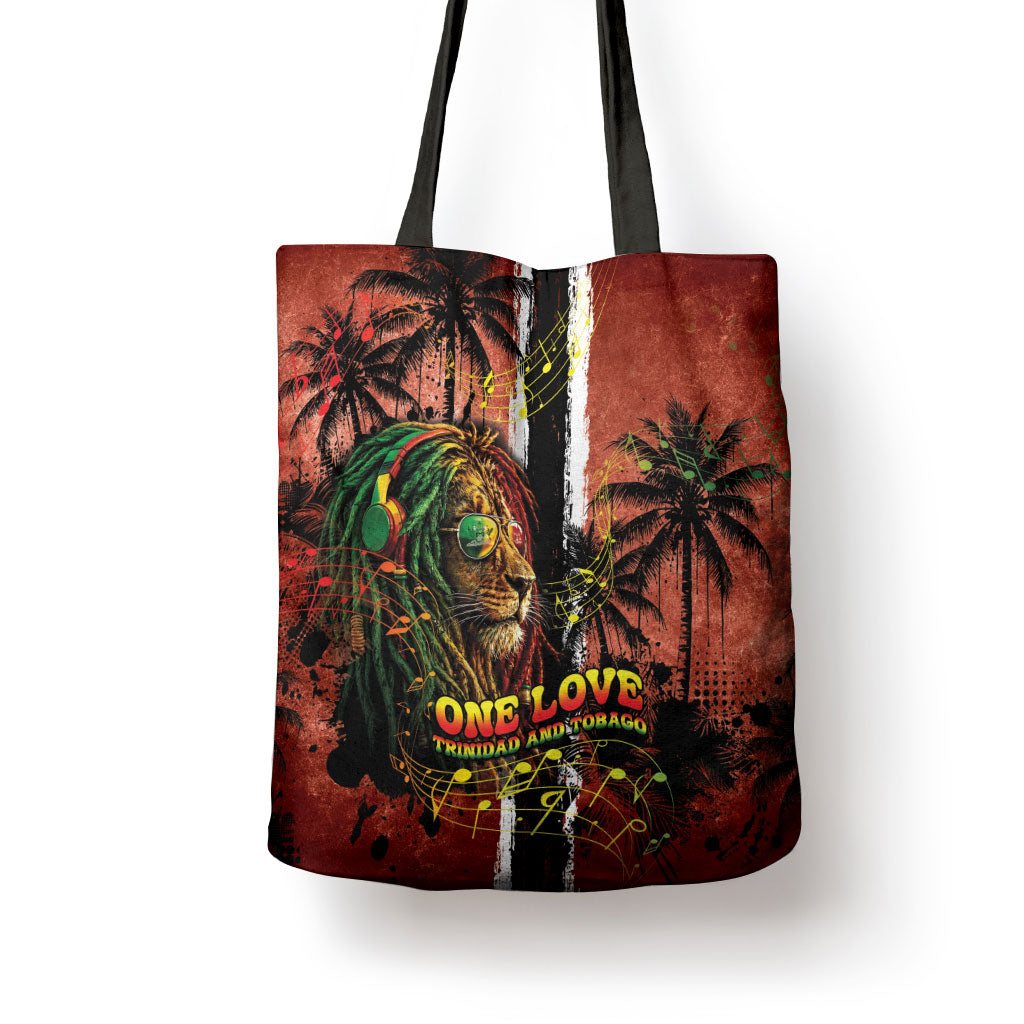 One Love Trinidad And Tobago Tote Bag Rastafarian Lion Reggae Grunge Style