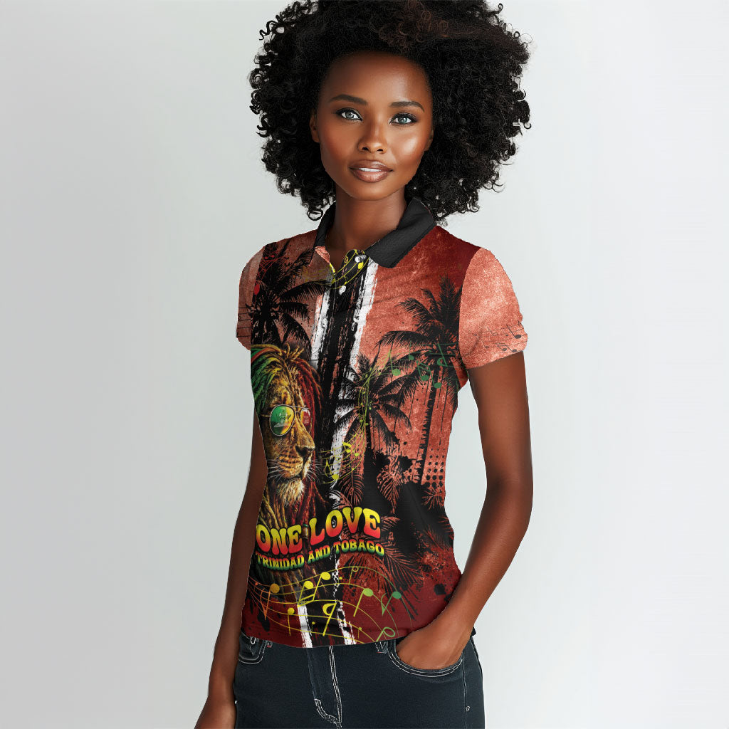 One Love Trinidad And Tobago Women Polo Shirt Rastafarian Lion Reggae Grunge Style