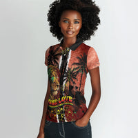 One Love Trinidad And Tobago Women Polo Shirt Rastafarian Lion Reggae Grunge Style