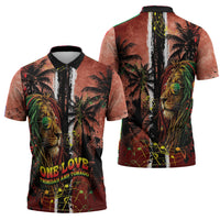 One Love Trinidad And Tobago Zipper Polo Shirt Rastafarian Lion Reggae Grunge Style