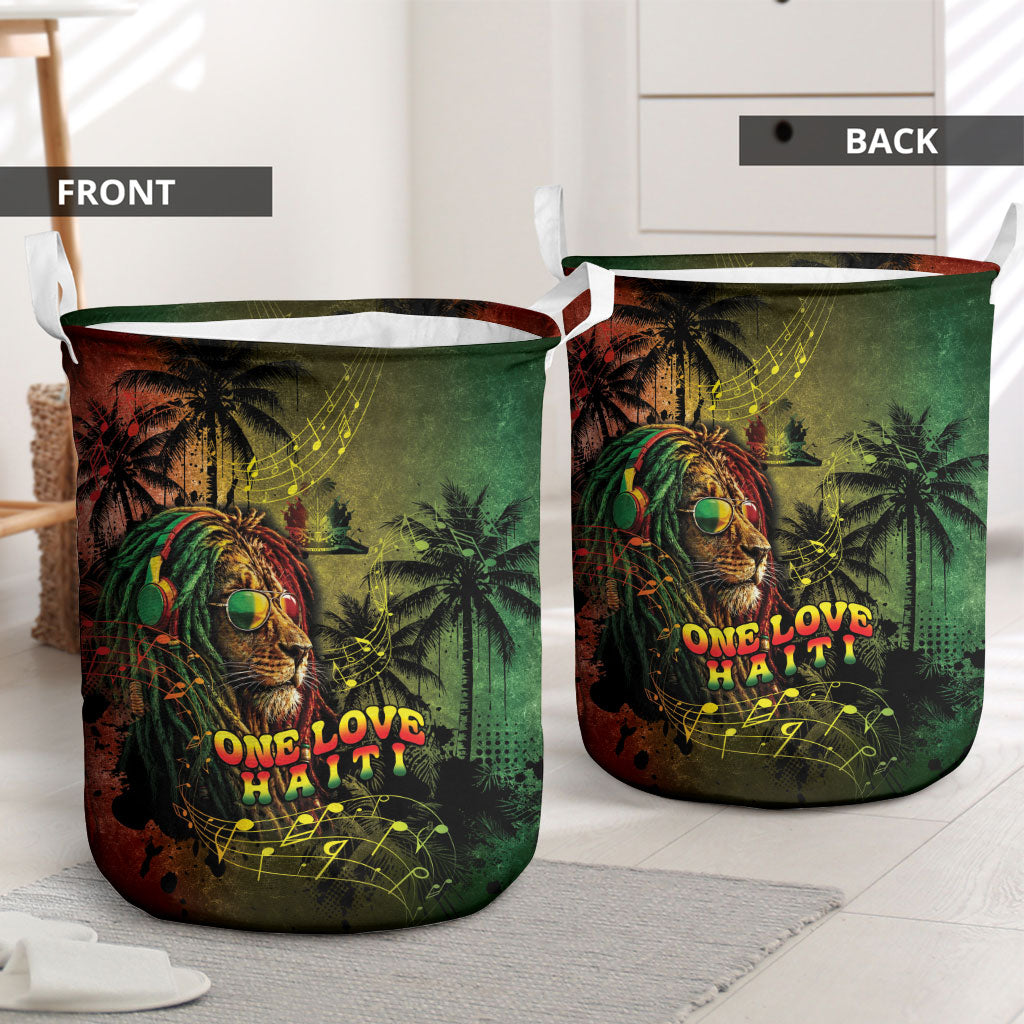 One Love Afro Haiti Laundry Basket Rastafarian Lion Reggae Grunge Style