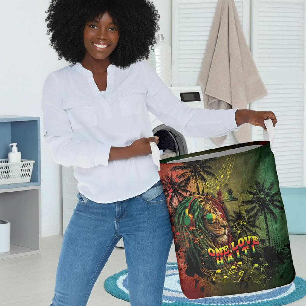 One Love Afro Haiti Laundry Basket Rastafarian Lion Reggae Grunge Style
