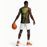 One Love Afro Haiti Basketball Jersey Rastafarian Lion Reggae Grunge Style