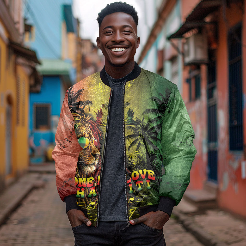 One Love Afro Haiti Bomber Jacket Rastafarian Lion Reggae Grunge Style