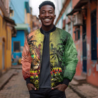 One Love Afro Haiti Bomber Jacket Rastafarian Lion Reggae Grunge Style